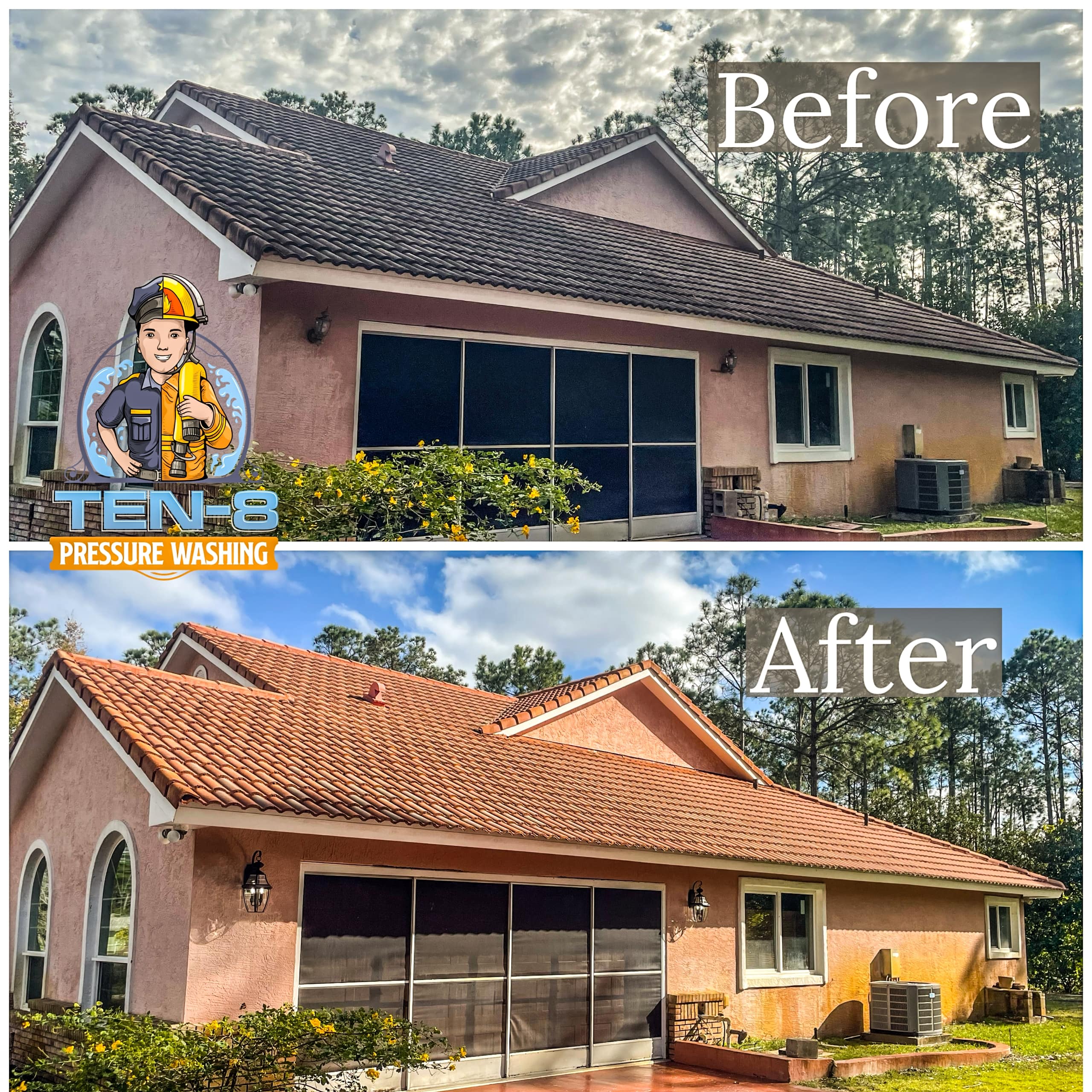 Spanish Tile Roof washing / Roof cleaning in Palm Coast Florida 32164